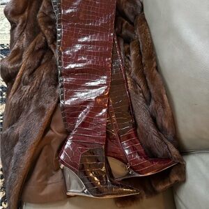 Stuart Weitzman Burgundy Croc Over the Knee Boots